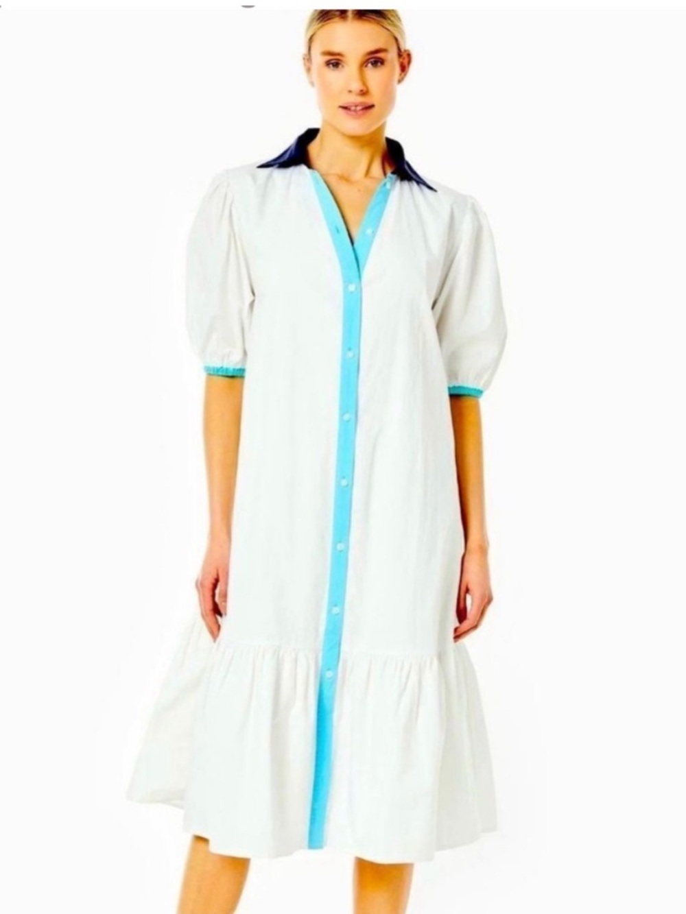 Addison Bay Isle Puff Sleeves Button Down Midi Collared Shirt Dress Tuckernuck